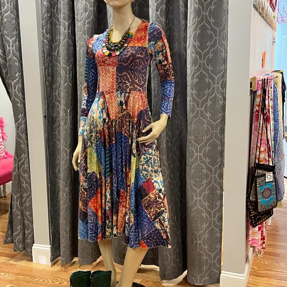 EUC XS Peruvian Connection Patchwork Midi Dress - Picture 2 of 3